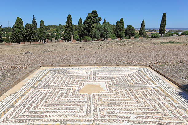 Mosaic floor in the Roman ruin Mosaic floor in the Roman ruin Italica. Province Seville, Andalusia, Spain italica spain stock pictures, royalty-free photos & images