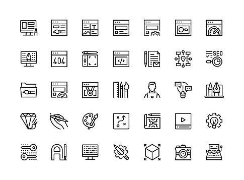 Web Design Thin Line Icon Set Series