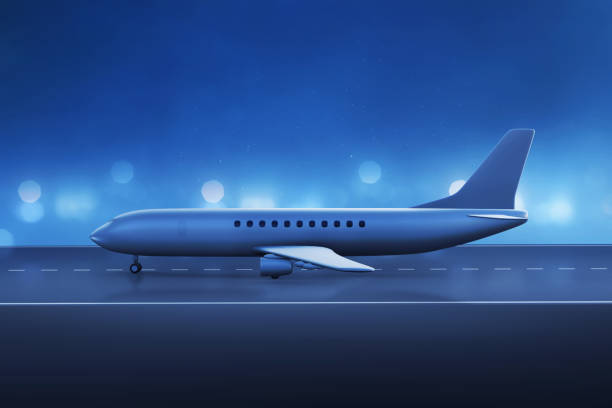 istock Airplane taking off night on 3d illustration 1474912050