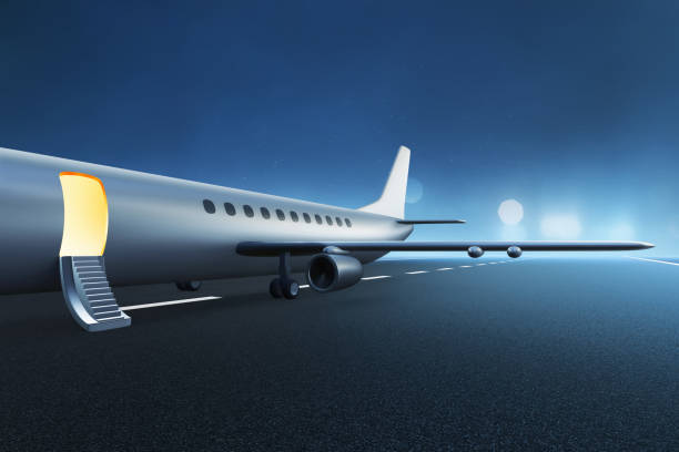 istock Airplane on airport night 3d illustration 1474912265