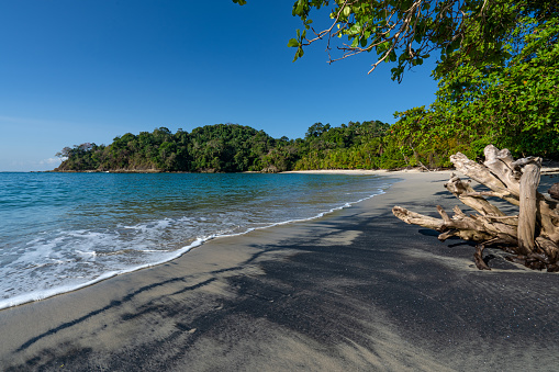 Beach along the Pacific Ocean coast of Costa Rica, Corcovado national park.