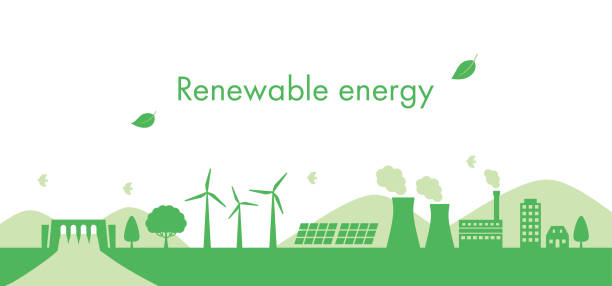 再生可能エネルギーと都市景観のシルエット - solar energy illustrations点のイラスト素材／クリップアート素材／マンガ素材／アイコン素材