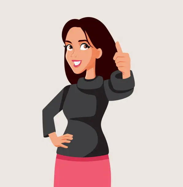 Vector illustration of Happy Cheerful Woman Showing Support and Acceptance Vector Cartoon