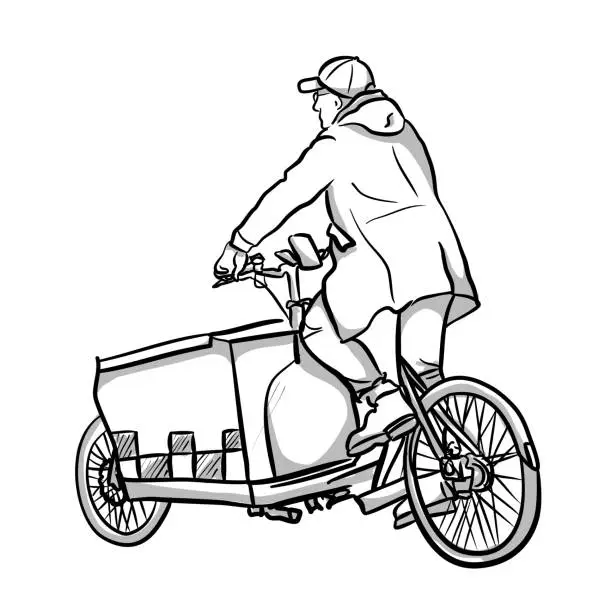 Vector illustration of Tricycle Delivery Parisian Street Sketch