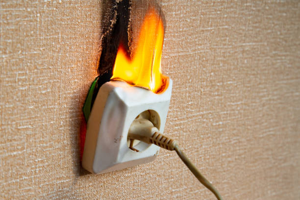 istock Fire of electrical wiring and electrical outlets. Faulty electrical wiring causes fires. 1474919911