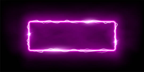 ilustrações de stock, clip art, desenhos animados e ícones de magic purple rectangle of thunder storm purple lightnings. magic and bright light effects electric border. plasma frame with thunderbolt electricity lightning power effect on dark background. - vehicle door flash