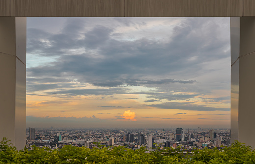 Bangkok, Thailand - Jul 25, 2020 : Skyline framed from beautiful cityscape before the sunset creates energetic feeling to get ready for the day waiting ahead. Selective focus.