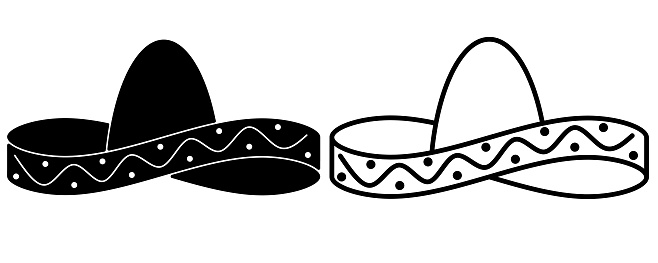 outline silhouette Sombrero Mexican hat icon set isolated on white background