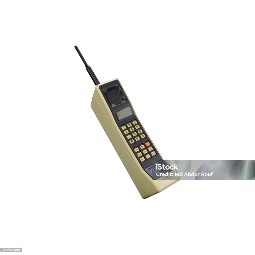 DynaTAC 8000X Old Mobile. World first mobile phone. Motorola DynaTAC 8000X Old Mobile. World first mobile phone. Vintage classic mobile phone. 3D Rendered Illustration. Mobile Phone Stock Photo