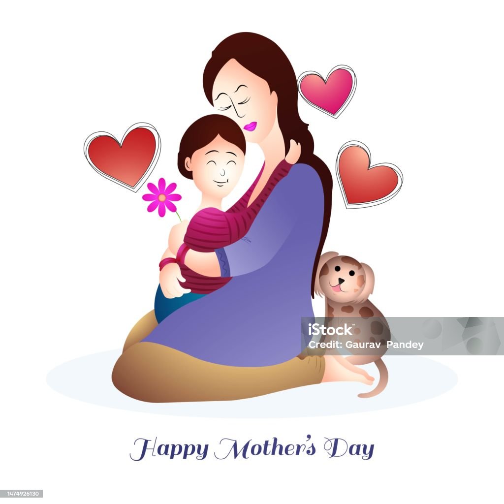 Happy Mothers Day For Woman And Baby Child Love Card Design Stock ...