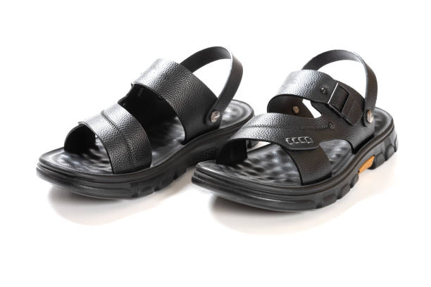 istock pair of black leisure sandal on white background 1474929542