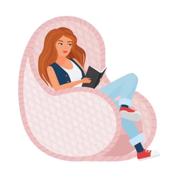 Vector illustration of Hipster girl reading in armchair