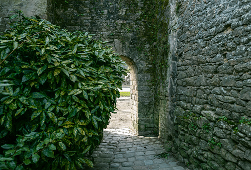 Ruins of the old medieval fort wall in Brussels, Belgium.