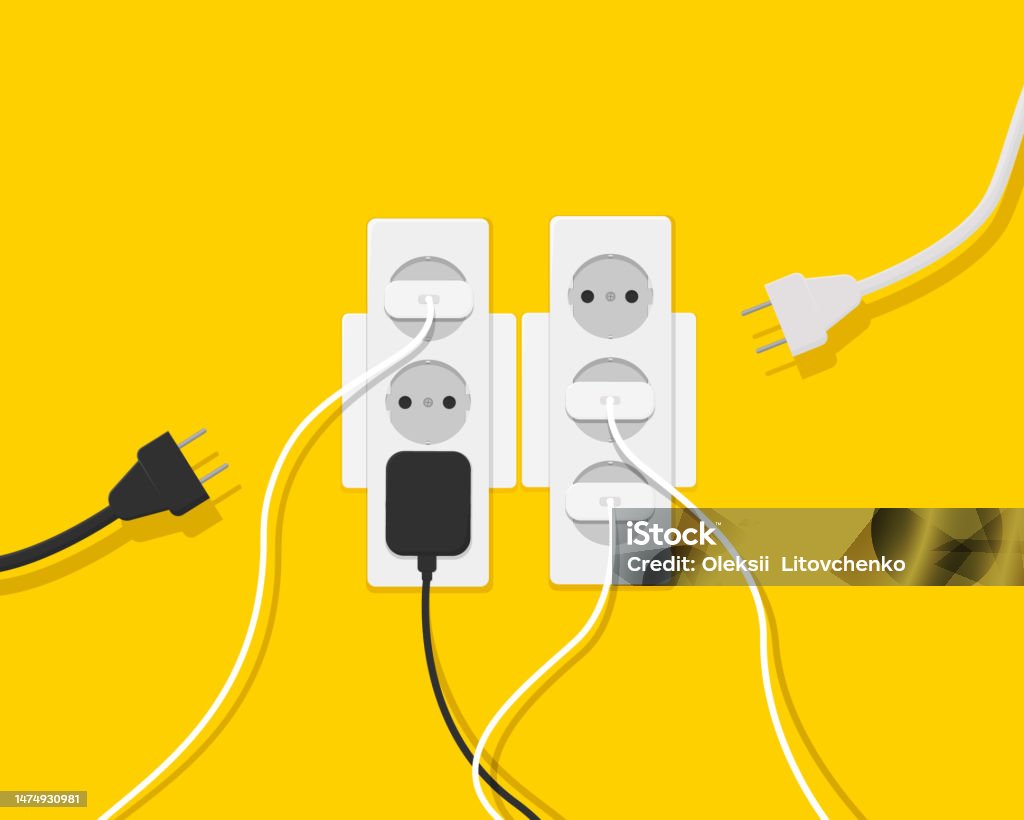 Multiple Socket Adapter Drawing Multisocket Adapter Electrical Extension Cord Stock Illustration ...