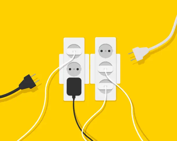 Vector illustration of Multi-socket adapter, electrical extension cord