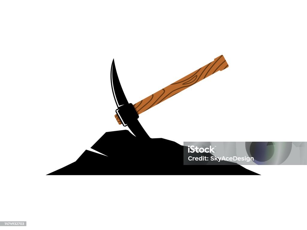Mining Axe Design Silhouette Rock With Mining Axe Stock Illustration - Download Image Now ...