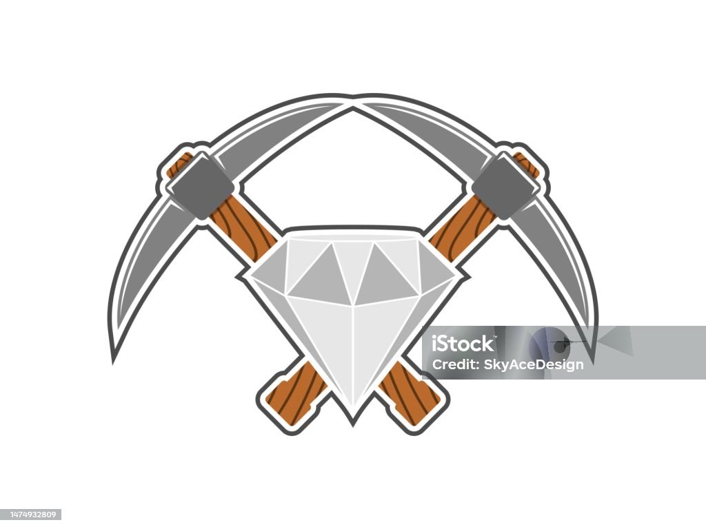 Mining Axe Design Cross Mining Axe With Diamond Stock Illustration - Download Image Now ...