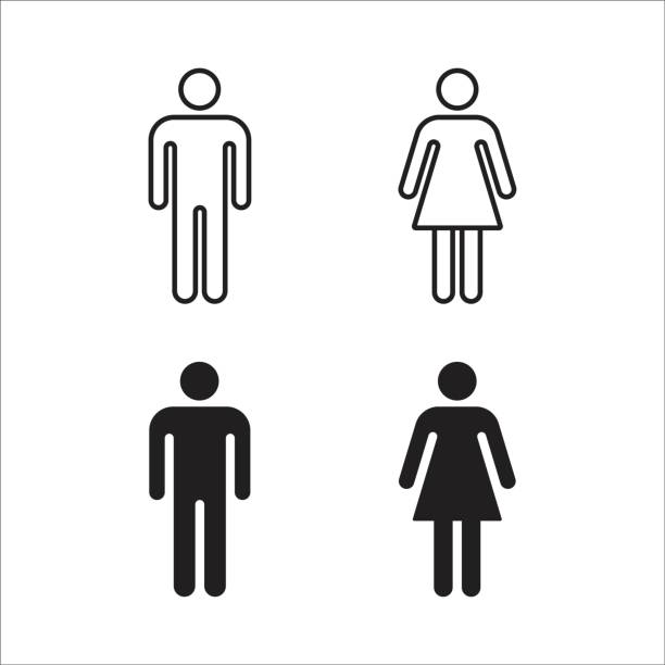 mann und frau symbol, toilette, männer, frauen, badezimmer, öffentliches toilettensymbol, schilder, vektorillustration - weibliche person stock-grafiken, -clipart, -cartoons und -symbole