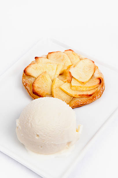 Apple pie with vanilla ice cream. stock photo