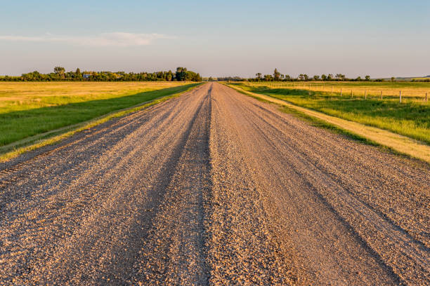 istock Sunset over a gravel road between fields on the Saskatchewan prairies- focus on foreground 1474935473