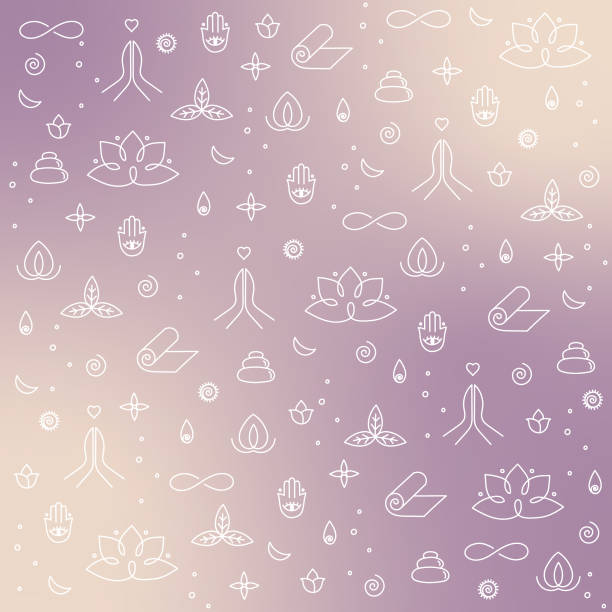 ilustrações de stock, clip art, desenhos animados e ícones de meditation yoga clip art white icons on purple pastel gradient background - balance health well being background white