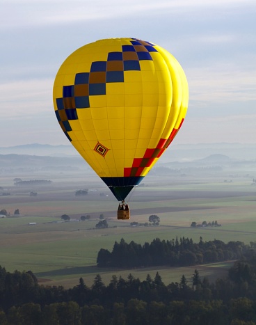 Hot Air Balloon floating over the Willamette Valley in Oregon