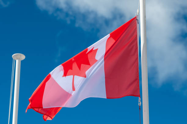 istock Waving flag of Canada with sunny day. 1474943228