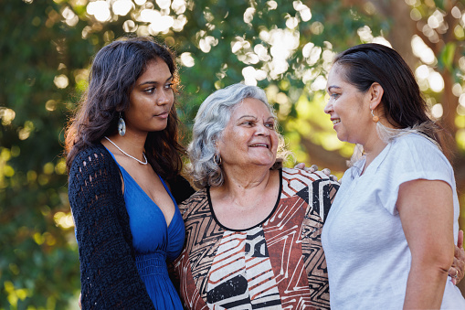 Multi-generational indigenous Australian family, three generations of Aboriginal Australian women together