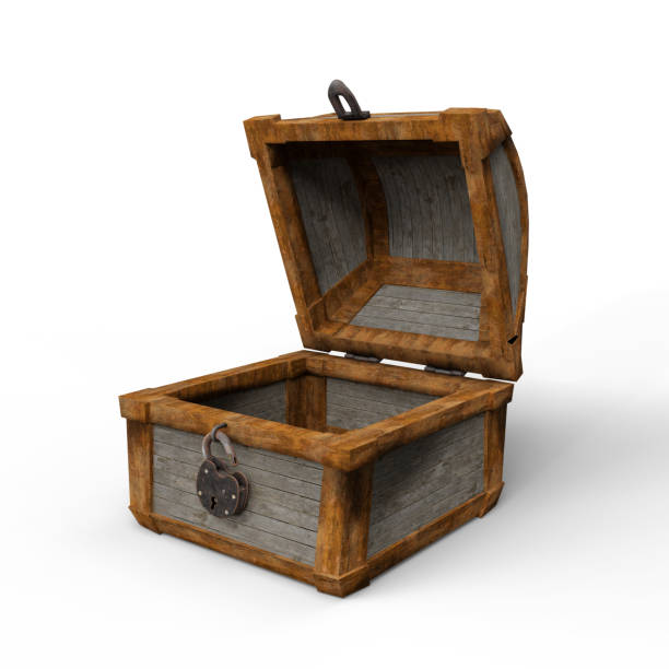 istock Open Empty Wooden Chest on White Background. 3D Illustration. File with Clipping Path. 1474947452