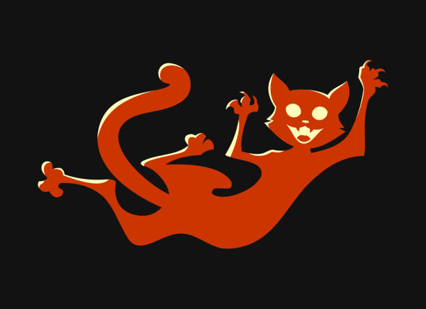 ilustrações de stock, clip art, desenhos animados e ícones de funny red cat silhouette - comic book animal pets kitten