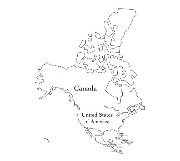 Vector illustration of North America and Central America map