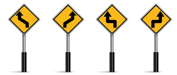 Vector illustration of Set of warning traffic sign vector, Road sign on white background
