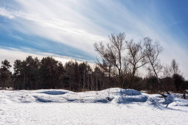 istock Spring landscape with forest covered with snow. Sunny. 1474953510