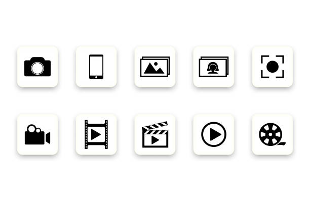 vektor ikon fotoaparátu, fotografií a videa - jít do kina fotky stock ilustrace