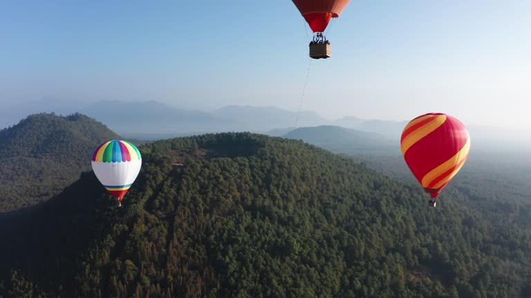 Aerial View of Hot air balloon on Volcano Geological Park