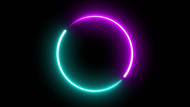 Blue and Purple Neon Futuristic Round Circle Two Lights Rotation. Trendy Glow Light Pattern. 4K Video Animation. Splash Screen. Logo. Presentation
