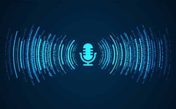 ilustrações, clipart, desenhos animados e ícones de conceito de podcast. microfone com onda de gravação de voz. tecnologia futura - wallpaper sample illustrations