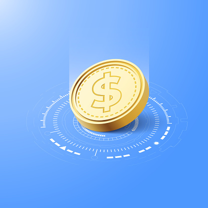 3D digital money of dollar coin. Vector art illustration. Central bank currency concept.