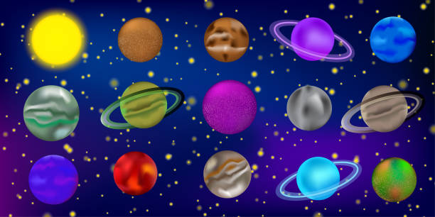 istock Sky planet space in cartoon style. Colorful sky planet space in modern style. Space background. Vector illustration. 1474973321