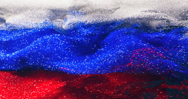 Background with a waving Russian flag. A waving Russian flag made of colored shining sand in a full frame as a background for content related to Russia, 3D rendering
