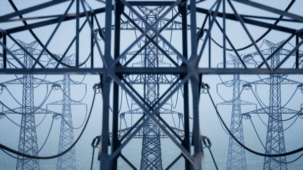 Close-up of mysterious peaks of energy towers stock photo