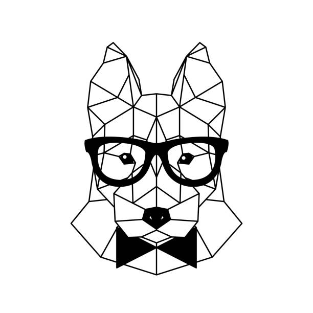 polygonal husky dog w modnych okularach i muszce. geometryczna ikona psa. ilustracja wektorowa. - silhouette black and white glasses digitally generated image stock illustrations