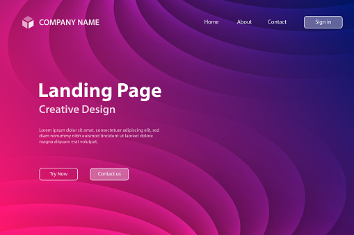 Landing page template for your website. Modern and trendy background. Abstract design with flowing curves and beautiful color gradient. This illustration can be used for your design, with space for your text (colors used: Red, Pink, Purple, Blue). Vector Illustration (EPS file, well layered and grouped), wide format (3:2). Easy to edit, manipulate, resize or colorize. Vector and Jpeg file of different sizes.