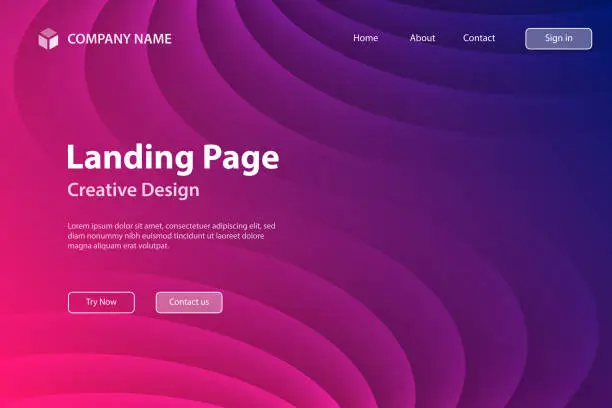 Vector illustration of Landing page Template - Trendy geometric design - Pink abstract background