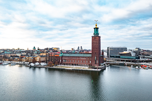 Aerial view of City Hall famous place in Stockholm capital of Sweden Scandinavia Northern Europe