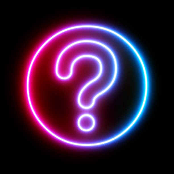 istock 3d rendering UI Question Mark in circle icon with neon light isolated in black background 1474979994