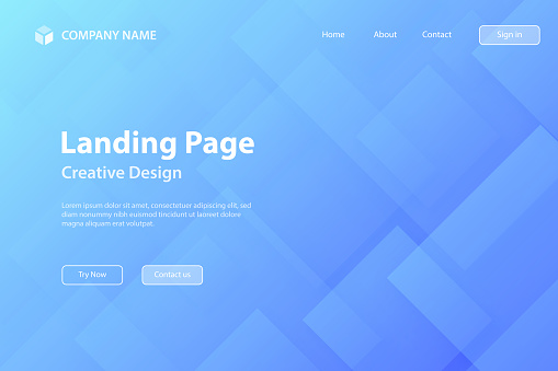 Landing page template for your website. Modern and trendy background. Abstract geometric design with transparent squares and a beautiful color gradient. This illustration can be used for your design, with space for your text (colors used: Blue). Vector Illustration (EPS file, well layered and grouped), wide format (3:2). Easy to edit, manipulate, resize or colorize. Vector and Jpeg file of different sizes.