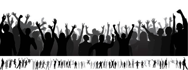 Crowd (People Are Complete- a Clipping Path Hides the Legs, See Below) Crowd. All people are complete and moveable- a clipping path hides the legs. See the people below. black and white sports silhouette stock illustrations