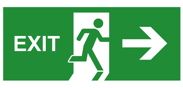 Emergency exit and arrow icon material by vector, pictogram, symbol, sign