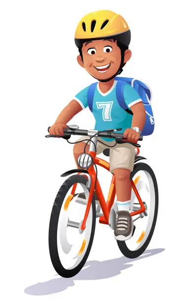 Vector illustration of Boy With Cycling Helmet Riding Bike